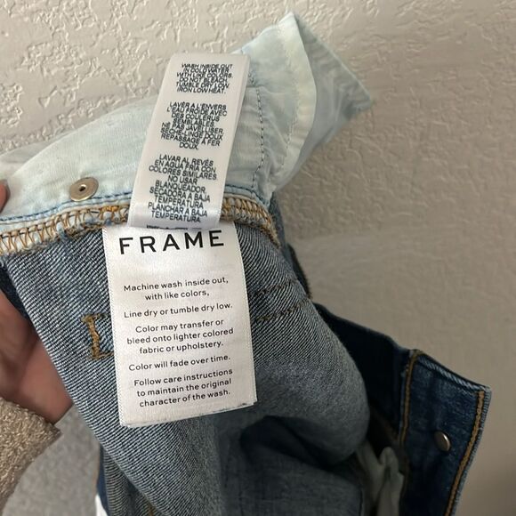 FRAME Denim Le Boy Jeans High Rise Burnett Raw Hem w Slit Gold Rivets, Size 25 - Picture 12 of 12